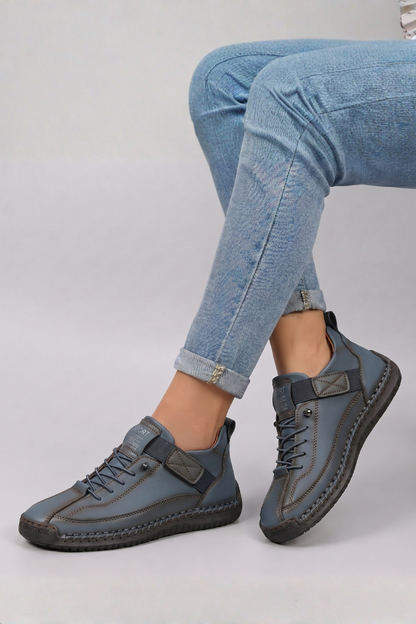 Damen-Sportturnschuhe aus Leder mit Schnürsenkeln | Bequeme lässige Alltagsschuhe zum Gehen | Lässig-elegante Alltagsschuhe zum Gehen
