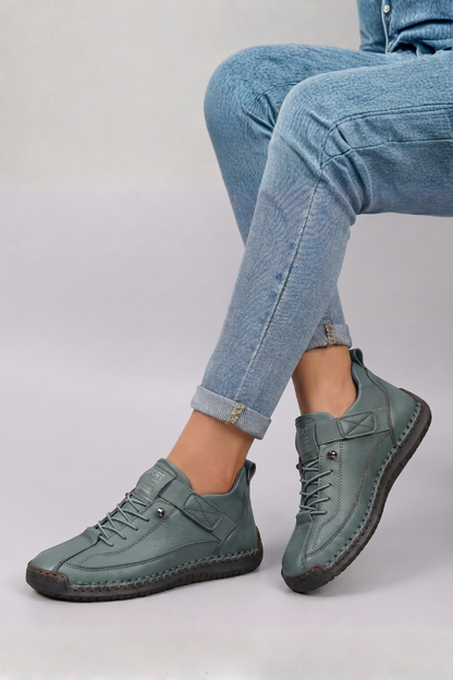 Damen-Sportturnschuhe aus Leder mit Schnürsenkeln | Bequeme lässige Alltagsschuhe zum Gehen | Lässig-elegante Alltagsschuhe zum Gehen