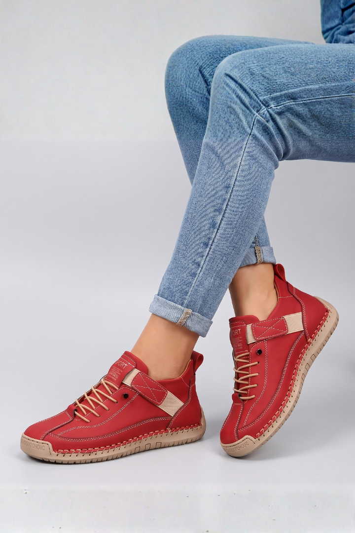 Damen-Sportturnschuhe aus Leder mit Schnürsenkeln | Bequeme lässige Alltagsschuhe zum Gehen | Lässig-elegante Alltagsschuhe zum Gehen