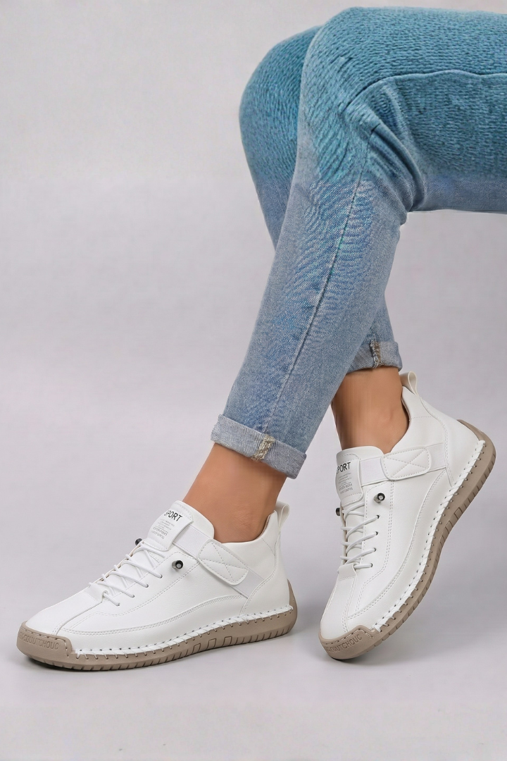 Damen-Sportturnschuhe aus Leder mit Schnürsenkeln | Bequeme lässige Alltagsschuhe zum Gehen | Lässig-elegante Alltagsschuhe zum Gehen
