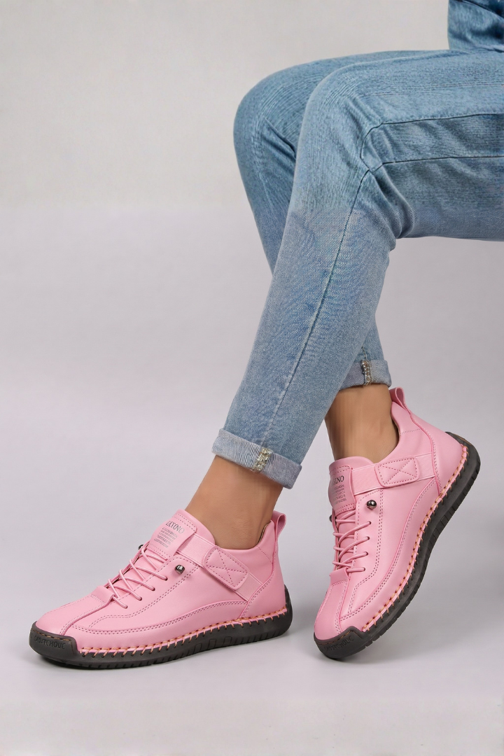Damen-Sportturnschuhe aus Leder mit Schnürsenkeln | Bequeme lässige Alltagsschuhe zum Gehen | Lässig-elegante Alltagsschuhe zum Gehen