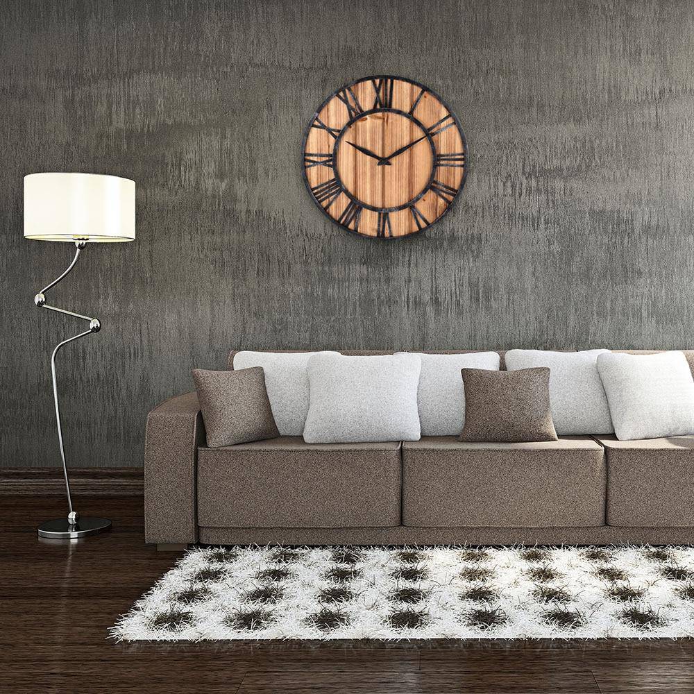Wood and Metal Round Wall Clock | Large Wall Clock Decor 40cm 1