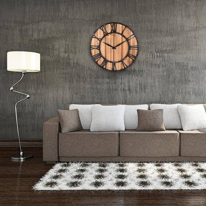 Wood and Metal Round Wall Clock | Large Wall Clock Decor 40cm 1