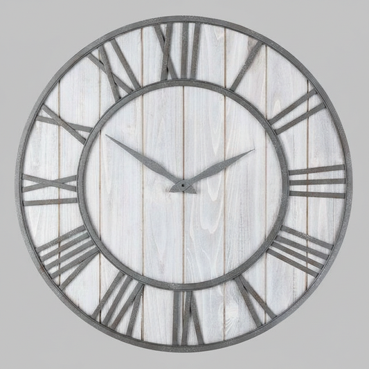 Wood and Metal Round Wall Clock | Large Wall Clock Decor 40cm