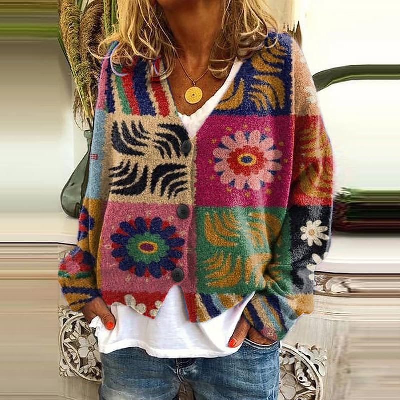 Mønstret Cardigan Dame – Pink Strikcardigan med Unikt Print