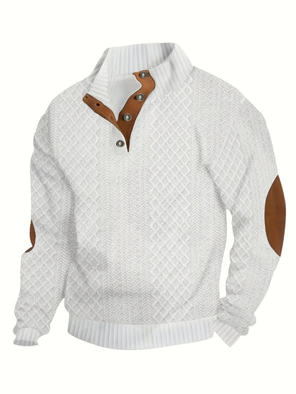 Men's Stand-Collar Button Henley Knit Sweater | Classic Casual Everyday Cosy Pullover | Smart Casual Everyday Autumn Winter Knitwear