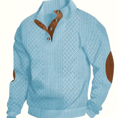 Men's Stand-Collar Button Henley Knit Sweater | Classic Casual Everyday Cosy Pullover | Smart Casual Everyday Autumn Winter Knitwear