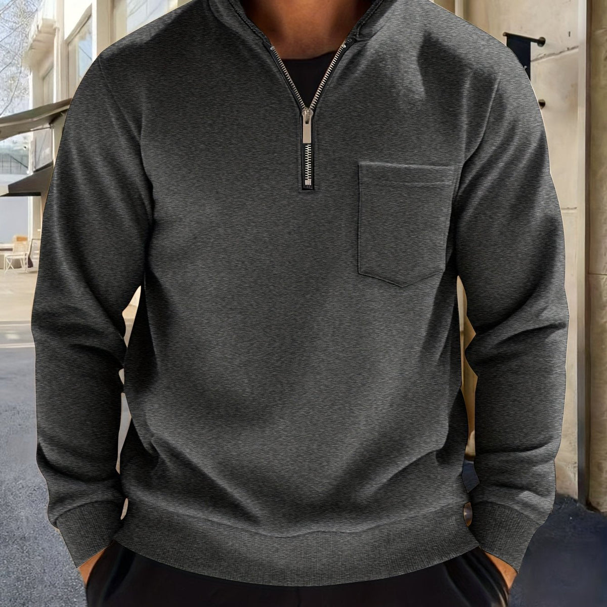 Herren-Pullover aus feinem Strick mit halbem Reißverschluss | Weicher, lässiger und gemütlicher Alltagspullover | Elegante lässige Strickmode für Herbst und Winter