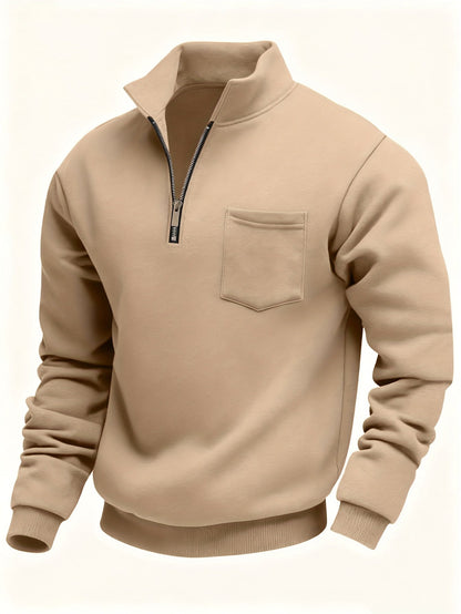 Herren-Pullover aus feinem Strick mit halbem Reißverschluss | Weicher, lässiger und gemütlicher Alltagspullover | Elegante lässige Strickmode für Herbst und Winter