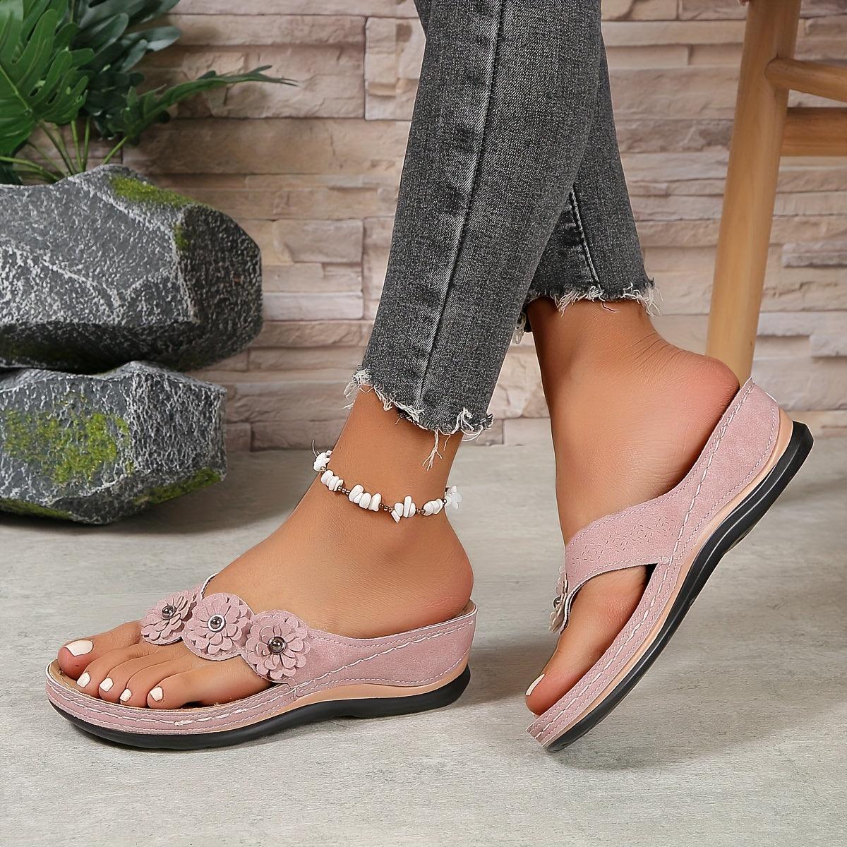 Damen Blumen-Wedgesandalen | Orthopädische Plateau-Sandalen mit Riemchen | Bequeme Elegante Sommerschuhe