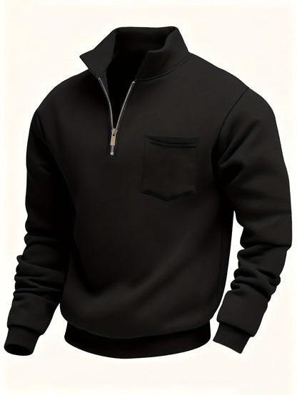 Herren-Pullover aus feinem Strick mit halbem Reißverschluss | Weicher, lässiger und gemütlicher Alltagspullover | Elegante lässige Strickmode für Herbst und Winter