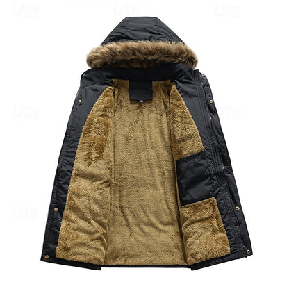Men's Insulated Fur-Trim Hooded Parka | Warm Heavy Padded Casual Winter Parka Coat | Everyday Outdoor Casual Autumn Winter Outerwear
