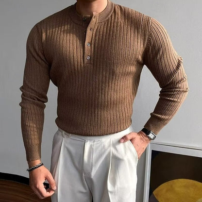 Men's Ribbed Henley Knit Sweater | Casual Everyday Cosy Comfortable Pullover | Smart Casual Everyday Autumn Winter Knitwear