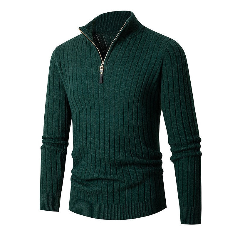 Men's Ribbed Quarter-Zip Knit Sweater | Classic Cosy Casual Everyday Zip Pullover | Smart Casual Everyday Autumn Winter Knitwear