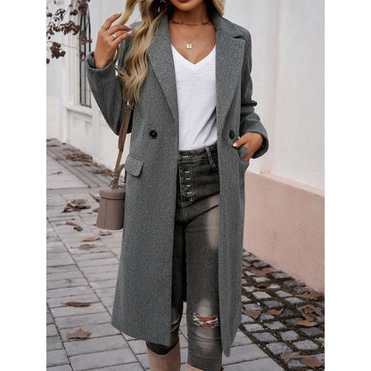Women's Longline Tailored Notch-Lapel Coat | Classic Grey Smart Casual Winter Coat | Smart Casual Formal Everyday Autumn Winter Outerwear