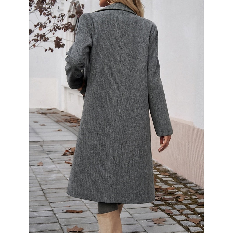 Women's Longline Tailored Notch-Lapel Coat | Classic Grey Smart Casual Winter Coat | Smart Casual Formal Everyday Autumn Winter Outerwear