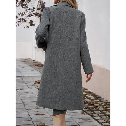 Women's Longline Tailored Notch-Lapel Coat | Classic Grey Smart Casual Winter Coat | Smart Casual Formal Everyday Autumn Winter Outerwear