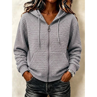 Women's Textured Zip-Up Casual Hoodie | Cosy Everyday Casual Zip Hoodie | Casual Everyday Autumn Winter Knitwear