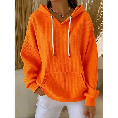 Women's Textured Drawstring Casual Hoodie | Cosy Everyday Casual Pullover Hoodie | Casual Everyday Autumn Winter Knitwear
