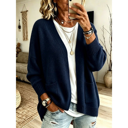 Women's Relaxed Open-Front Knit Cardigan | Cosy Casual Everyday Layering Cardigan | Smart Casual Everyday Autumn Winter Knitwear