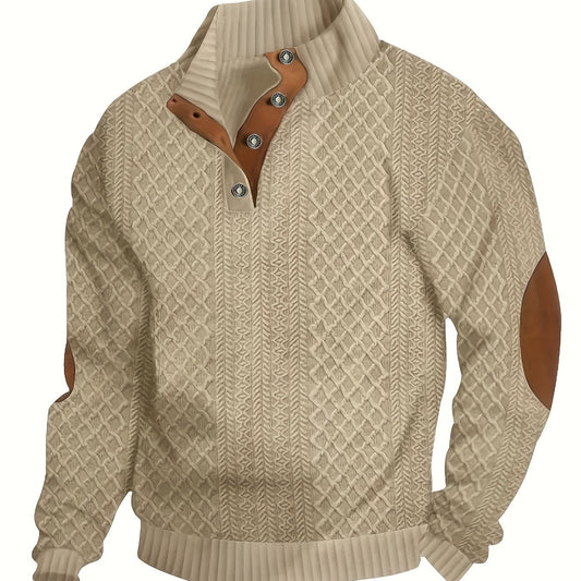 Men's Stand-Collar Button Henley Knit Sweater | Classic Casual Everyday Cosy Pullover | Smart Casual Everyday Autumn Winter Knitwear