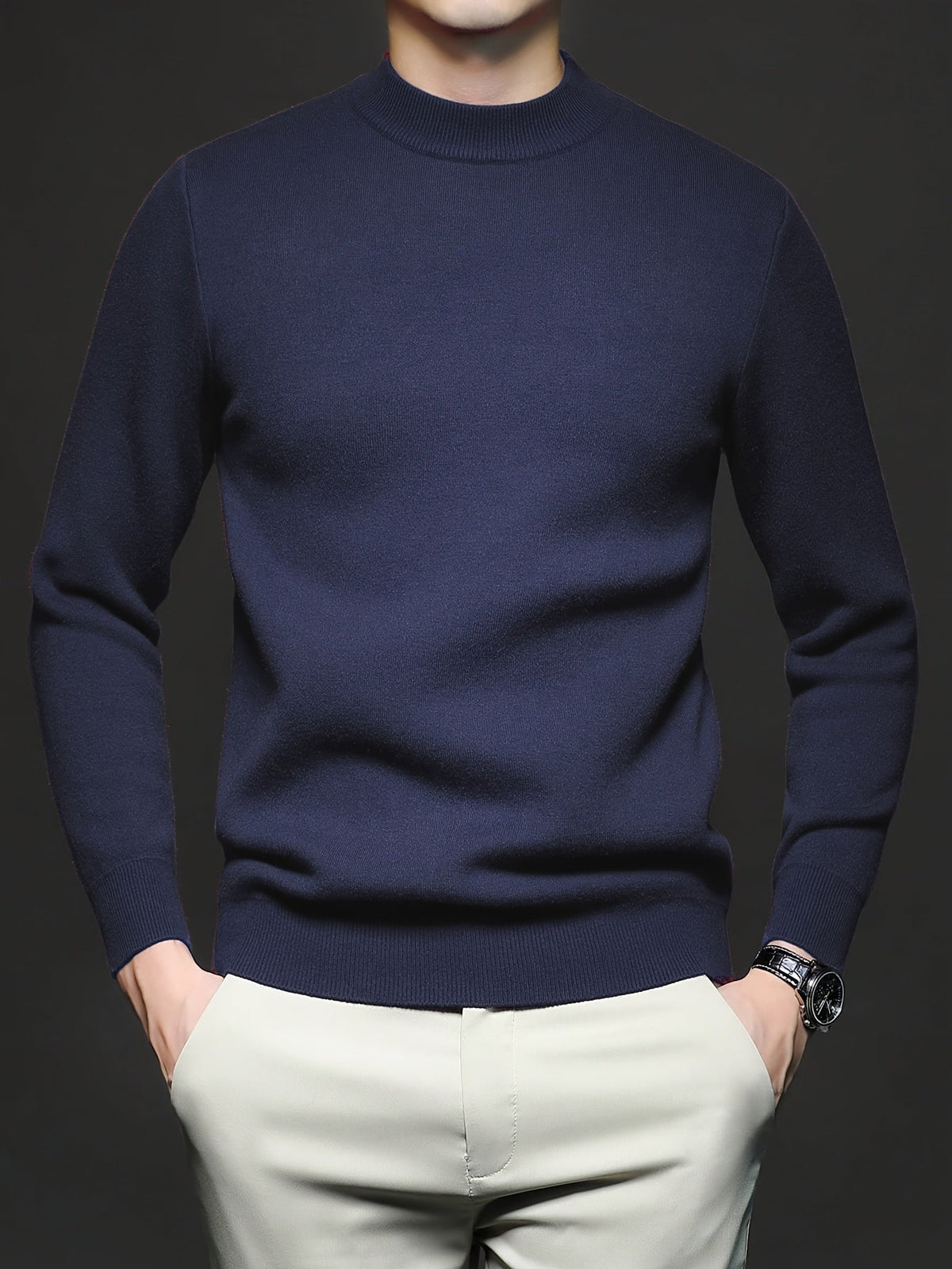 Men's Refined High-Neck Knit Sweater | Classic Cosy Casual Everyday Pullover | Smart Casual Everyday Autumn Winter Knitwear