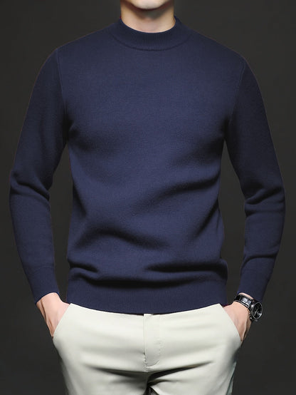 Men's Refined High-Neck Knit Sweater | Classic Cosy Casual Everyday Pullover | Smart Casual Everyday Autumn Winter Knitwear
