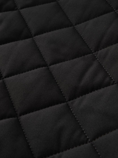 Men's Quilted Fleece-Lined Bomber Jacket | Warm Diamond-Stitch Black Casual Everyday Bomber | Smart Casual Everyday Autumn Winter Outerwear