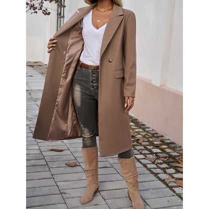 Women's Longline Tailored Notch-Lapel Coat | Classic Grey Smart Casual Winter Coat | Smart Casual Formal Everyday Autumn Winter Outerwear