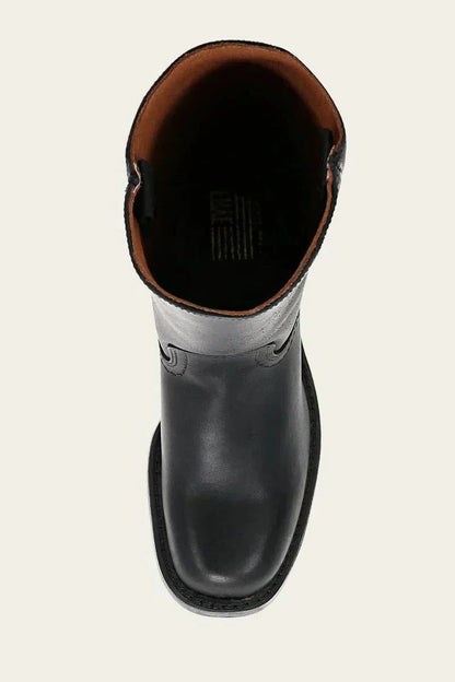 Women's Tall Pull-On Leather Riding Boots | Classic Dark Brown Block Heel Casual Smart Boots | Smart Casual Everyday Autumn Winter Boots