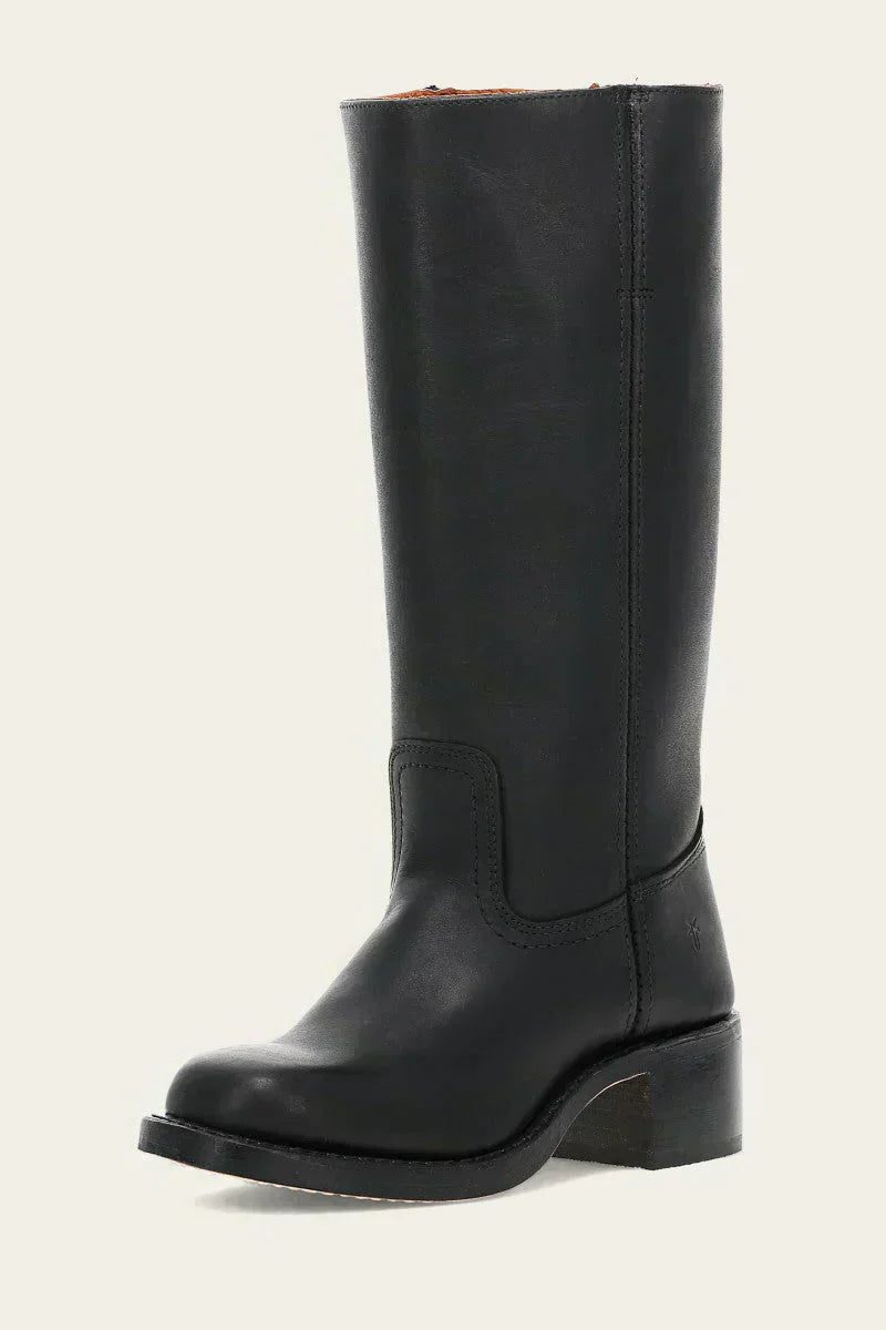 Women's Tall Pull-On Leather Riding Boots | Classic Dark Brown Block Heel Casual Smart Boots | Smart Casual Everyday Autumn Winter Boots
