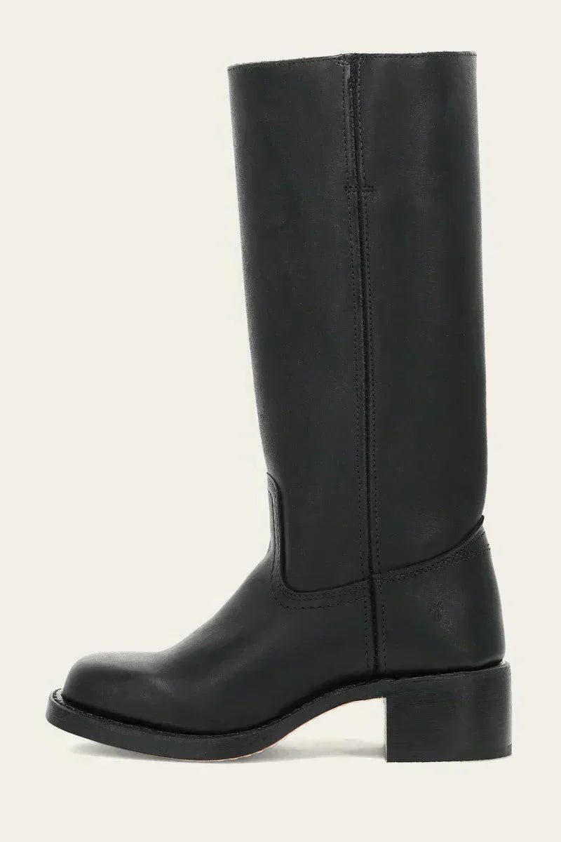 Women's Tall Pull-On Leather Riding Boots | Classic Dark Brown Block Heel Casual Smart Boots | Smart Casual Everyday Autumn Winter Boots