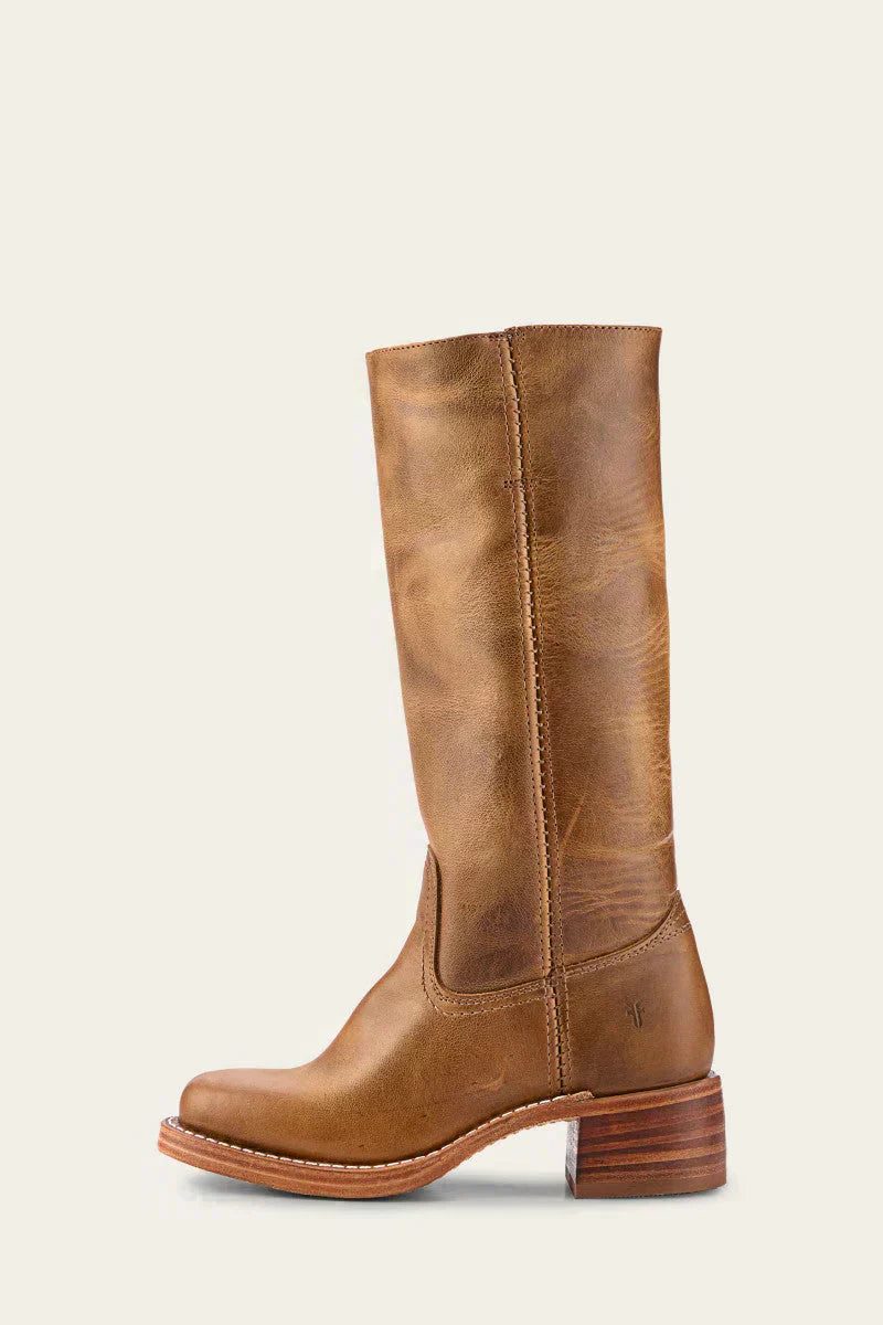 Women's Tall Pull-On Leather Riding Boots | Classic Dark Brown Block Heel Casual Smart Boots | Smart Casual Everyday Autumn Winter Boots