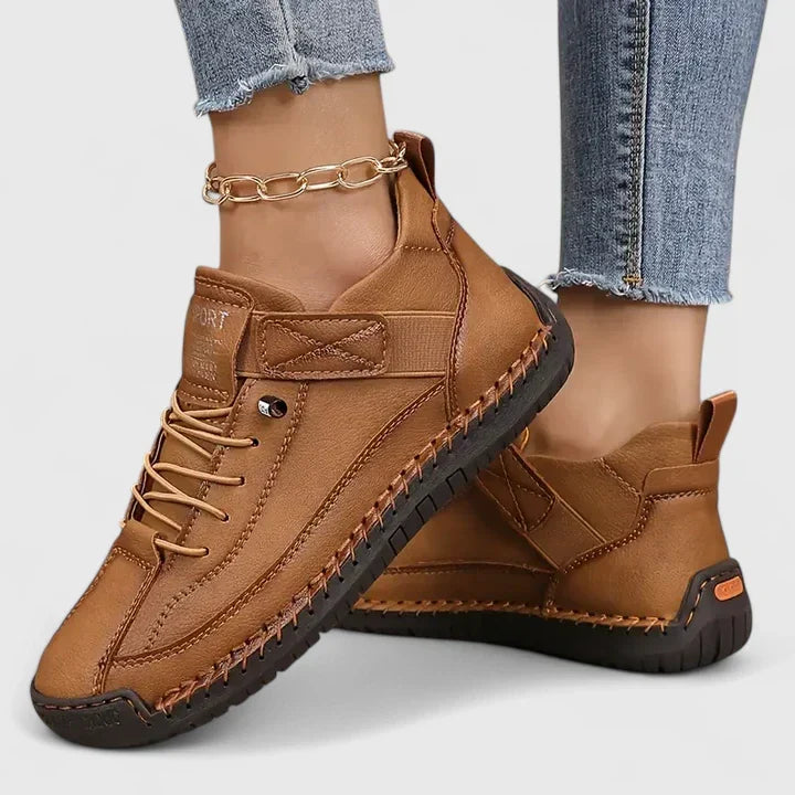Women's Leather Lace-Up Comfort Shoes | Supportive Cushioned Casual Everyday Walking Shoes | Everyday Comfortable Casual Shoes