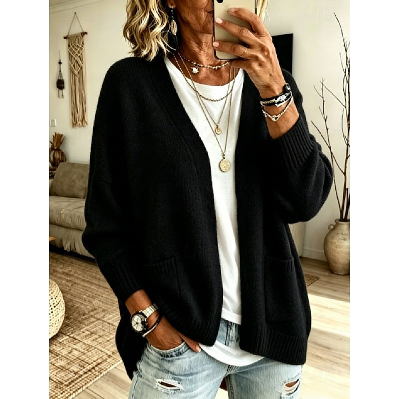 Women's Relaxed Open-Front Knit Cardigan | Cosy Casual Everyday Layering Cardigan | Smart Casual Everyday Autumn Winter Knitwear