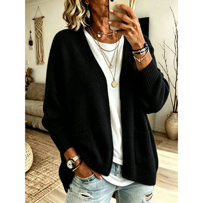 Women's Relaxed Open-Front Knit Cardigan | Cosy Casual Everyday Layering Cardigan | Smart Casual Everyday Autumn Winter Knitwear