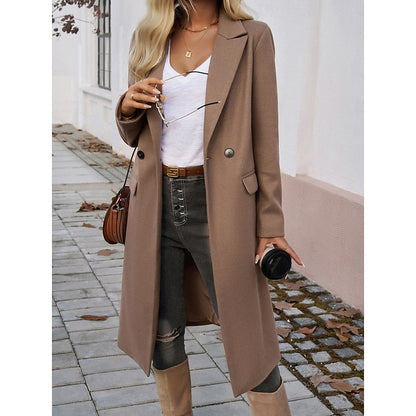 Women's Longline Tailored Notch-Lapel Coat | Classic Grey Smart Casual Winter Coat | Smart Casual Formal Everyday Autumn Winter Outerwear