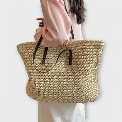 Damen-Shopper aus gehäkeltem, gewebtem Bast | Große olivgrüne lässige Schultertasche für Sommer und Urlaub | Lässige Tasche für Alltag, Sommer und Urlaub