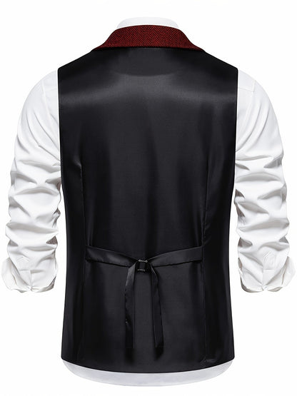 Men's Herringbone Single-Breasted Waistcoat | Classic Tailored Formal Casual Vest | Smart Formal Business Casual Office Waistcoat