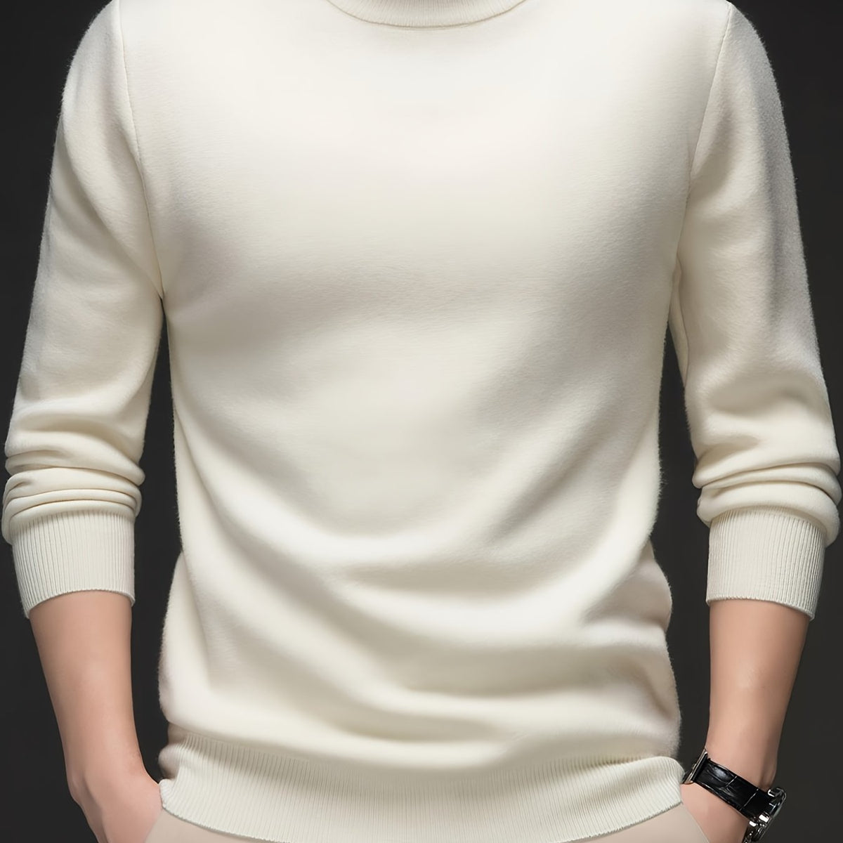 Men's Refined High-Neck Knit Sweater | Classic Cosy Casual Everyday Pullover | Smart Casual Everyday Autumn Winter Knitwear
