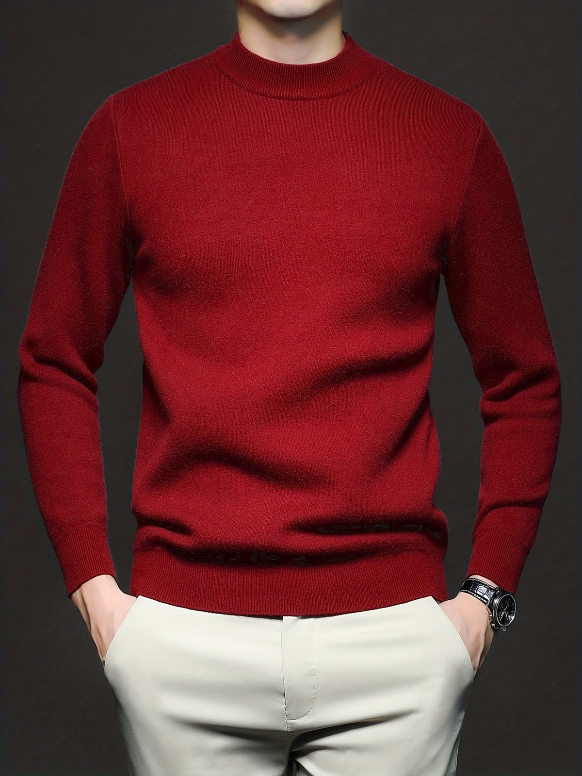 Men's Refined High-Neck Knit Sweater | Classic Cosy Casual Everyday Pullover | Smart Casual Everyday Autumn Winter Knitwear