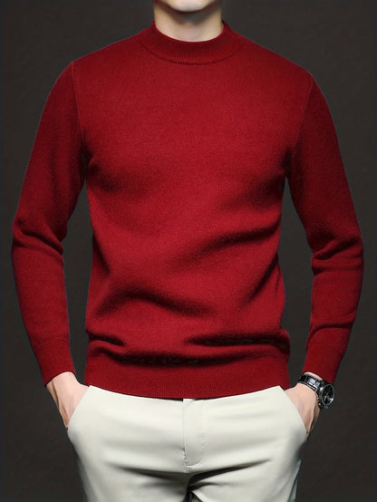 Men's Refined High-Neck Knit Sweater | Classic Cosy Casual Everyday Pullover | Smart Casual Everyday Autumn Winter Knitwear