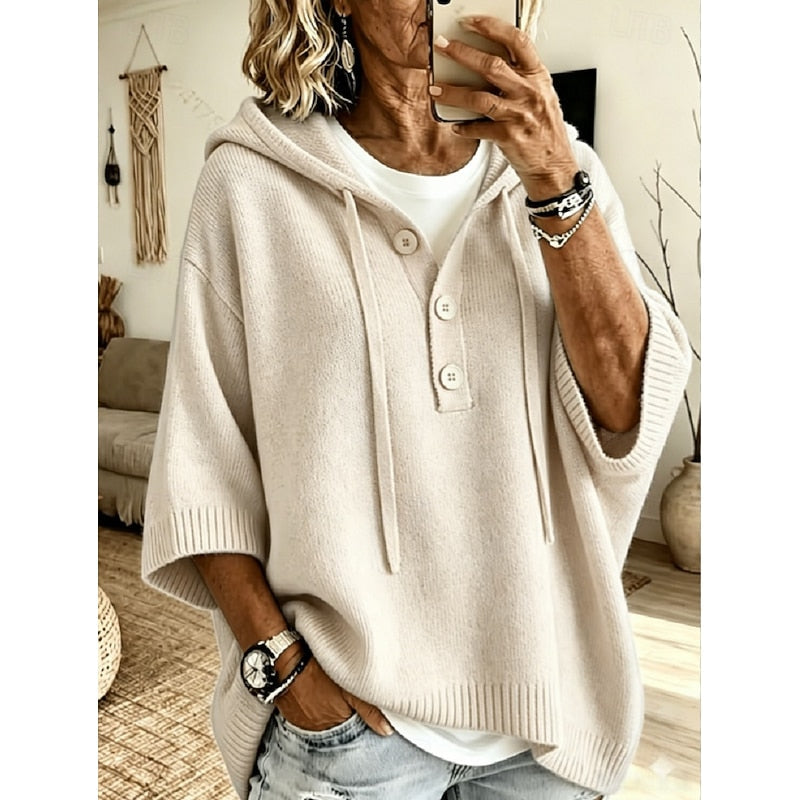 Women's Relaxed Hooded Knit Sweater | Cosy Casual Everyday Hoodie Pullover | Smart Casual Everyday Autumn Winter Knitwear