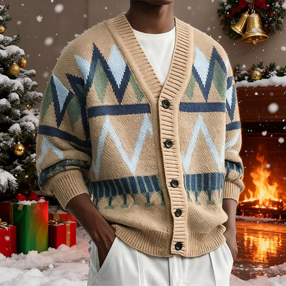 Men's Patterned Button-Up Knit Cardigan | Classic Pattern Casual Everyday Cosy Cardigan | Smart Casual Everyday Autumn Winter Knitwear