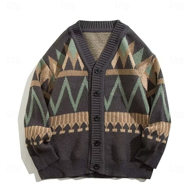 Men's Patterned Button-Up Knit Cardigan | Classic Pattern Casual Everyday Cosy Cardigan | Smart Casual Everyday Autumn Winter Knitwear
