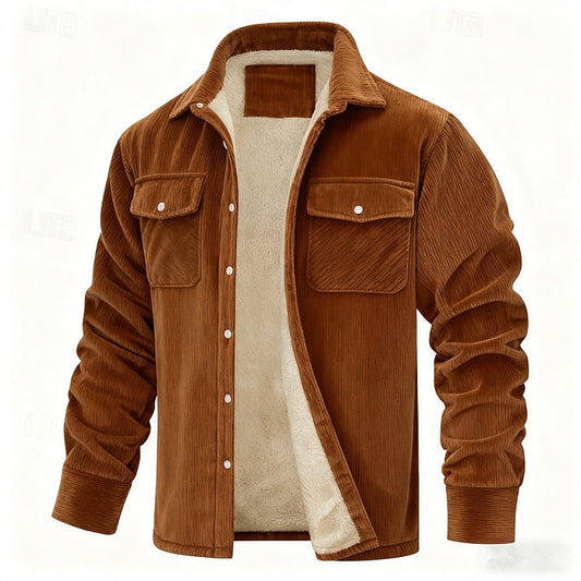 Men's Sherpa-Lined Corduroy Shacket | Warm Fleece-Lined Button-Front Casual Overshirt Jacket | Smart Casual Everyday Autumn Winter Outerwear