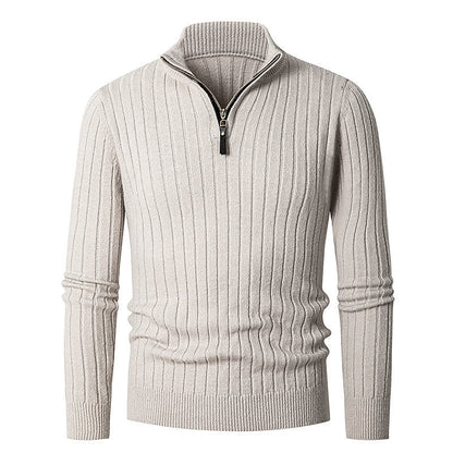 Men's Ribbed Quarter-Zip Knit Sweater | Classic Cosy Casual Everyday Zip Pullover | Smart Casual Everyday Autumn Winter Knitwear