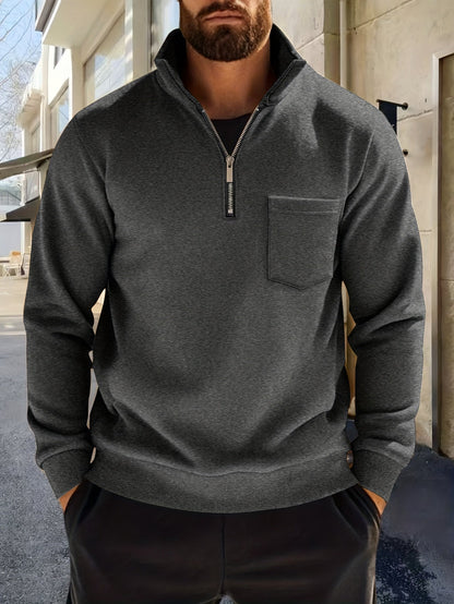 Herren-Pullover aus feinem Strick mit halbem Reißverschluss | Weicher, lässiger und gemütlicher Alltagspullover | Elegante lässige Strickmode für Herbst und Winter