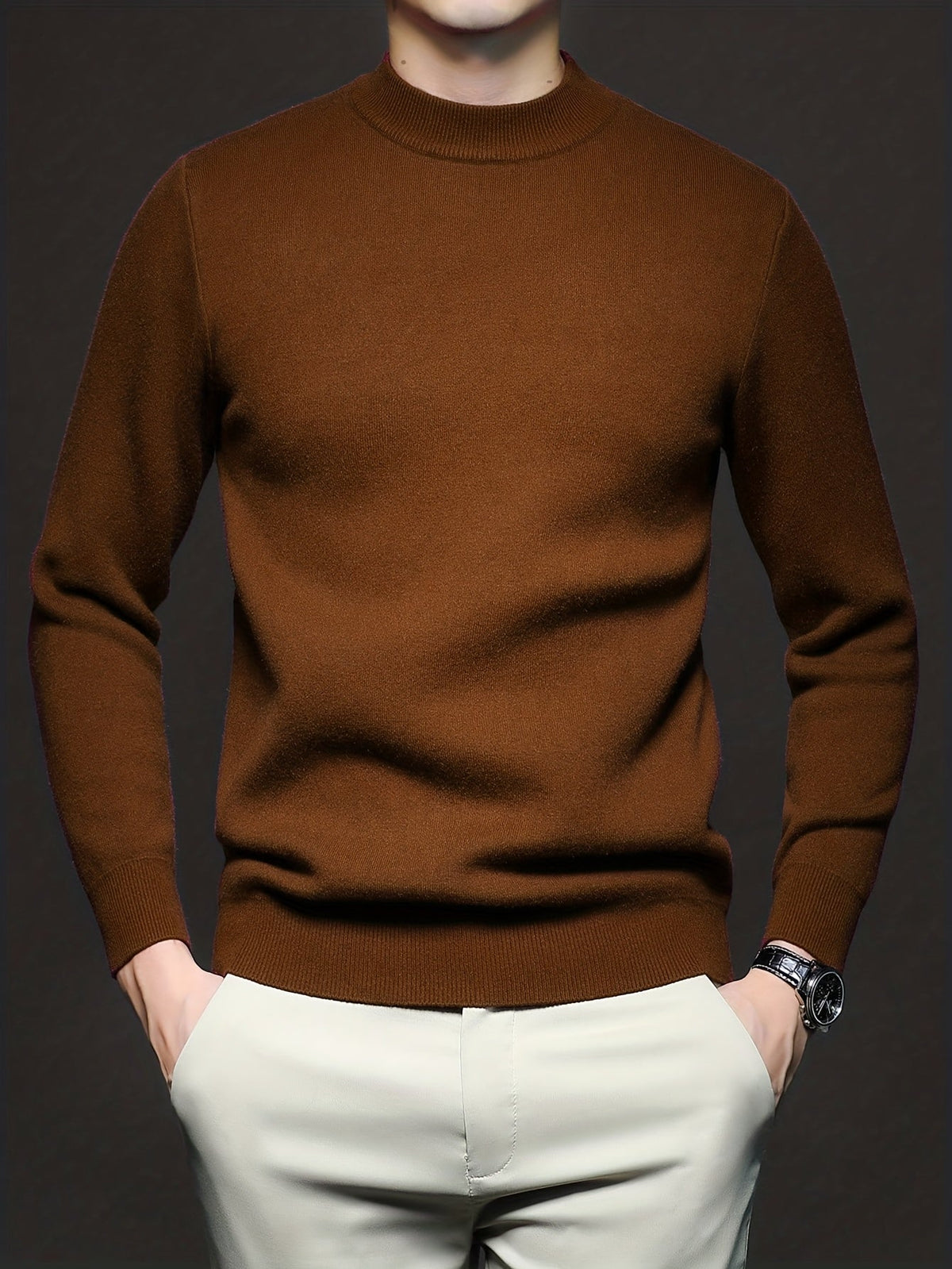 Men's Refined High-Neck Knit Sweater | Classic Cosy Casual Everyday Pullover | Smart Casual Everyday Autumn Winter Knitwear