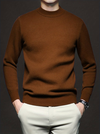 Men's Refined High-Neck Knit Sweater | Classic Cosy Casual Everyday Pullover | Smart Casual Everyday Autumn Winter Knitwear
